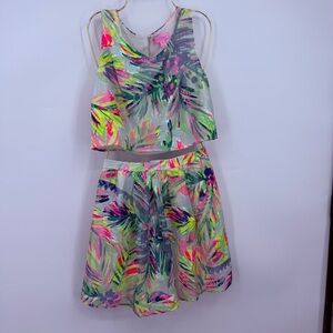 Lilly Pulitzer Two Piece Skirt Set 00 XS Tropical Print Crop Top Midi Skirt